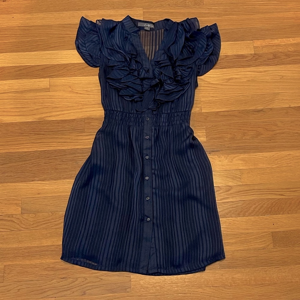 Navy blue sheer ruffle dress